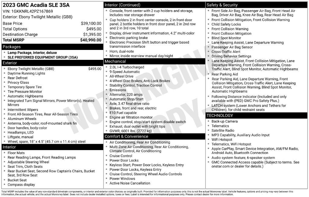 2023 GMC Acadia SLE